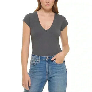 (NWOT) Calvin Klein Jeans Cap-Sleeve V-Neck Bodysuit | Pima Cotton | XS